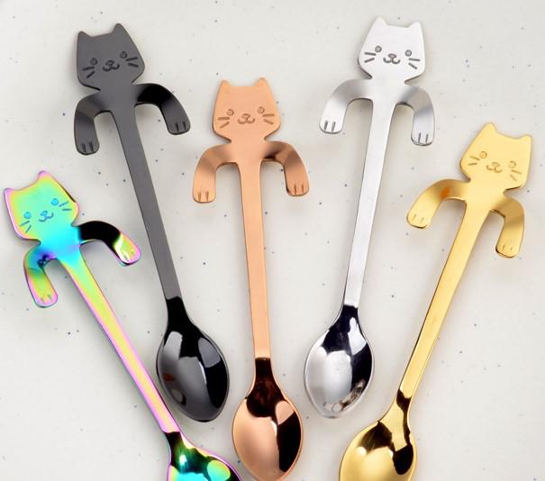 #304 Stainless Steel Cartoon Cat/bear Spoon Creative Coffee Spoon Ice Cream Candy Tea spoon