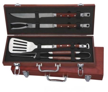 4 pcs high quality pakka wood bbq tool set