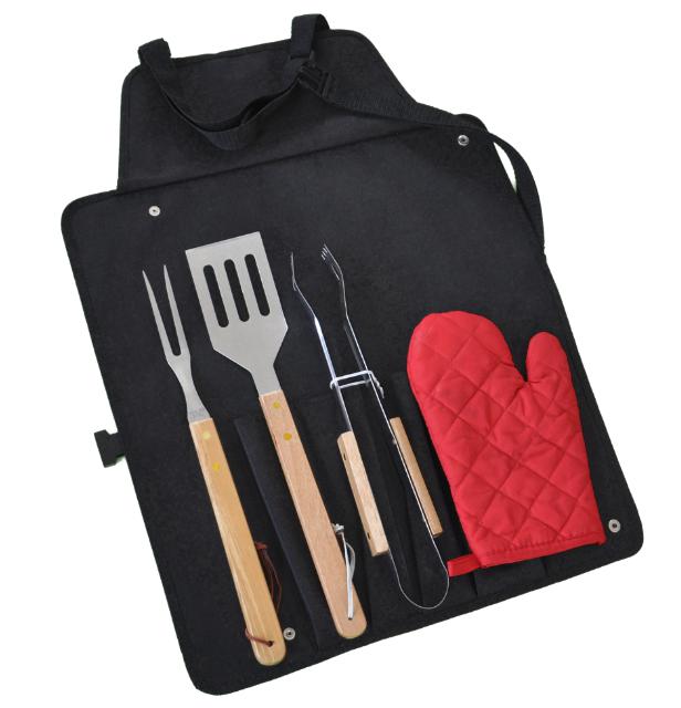 4 pcs bbq set in Apron with MITT glove