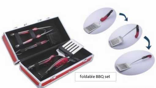New foldable 4 pcs BBQ grilling tool set