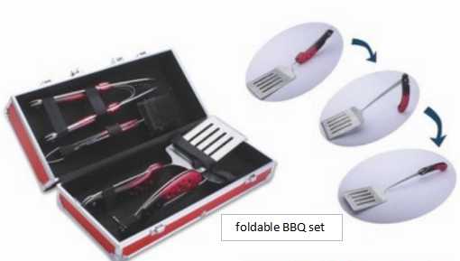 New foldable 4 pcs BBQ grilling tool set