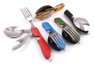 multi functional folding stell tableware picnic fork spoon